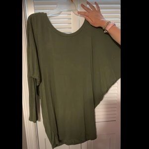 Army green longer shirt with winged sleeves